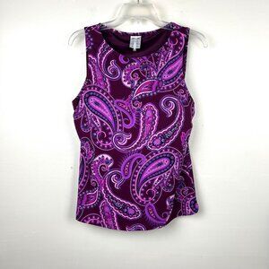 Lands' End Purple Paisley Tankini Swim Top w/ Padded Shelf Bra Size 12DD